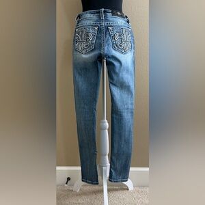 Miss Me Blue Skinny Jeans with Embroidered Pockets